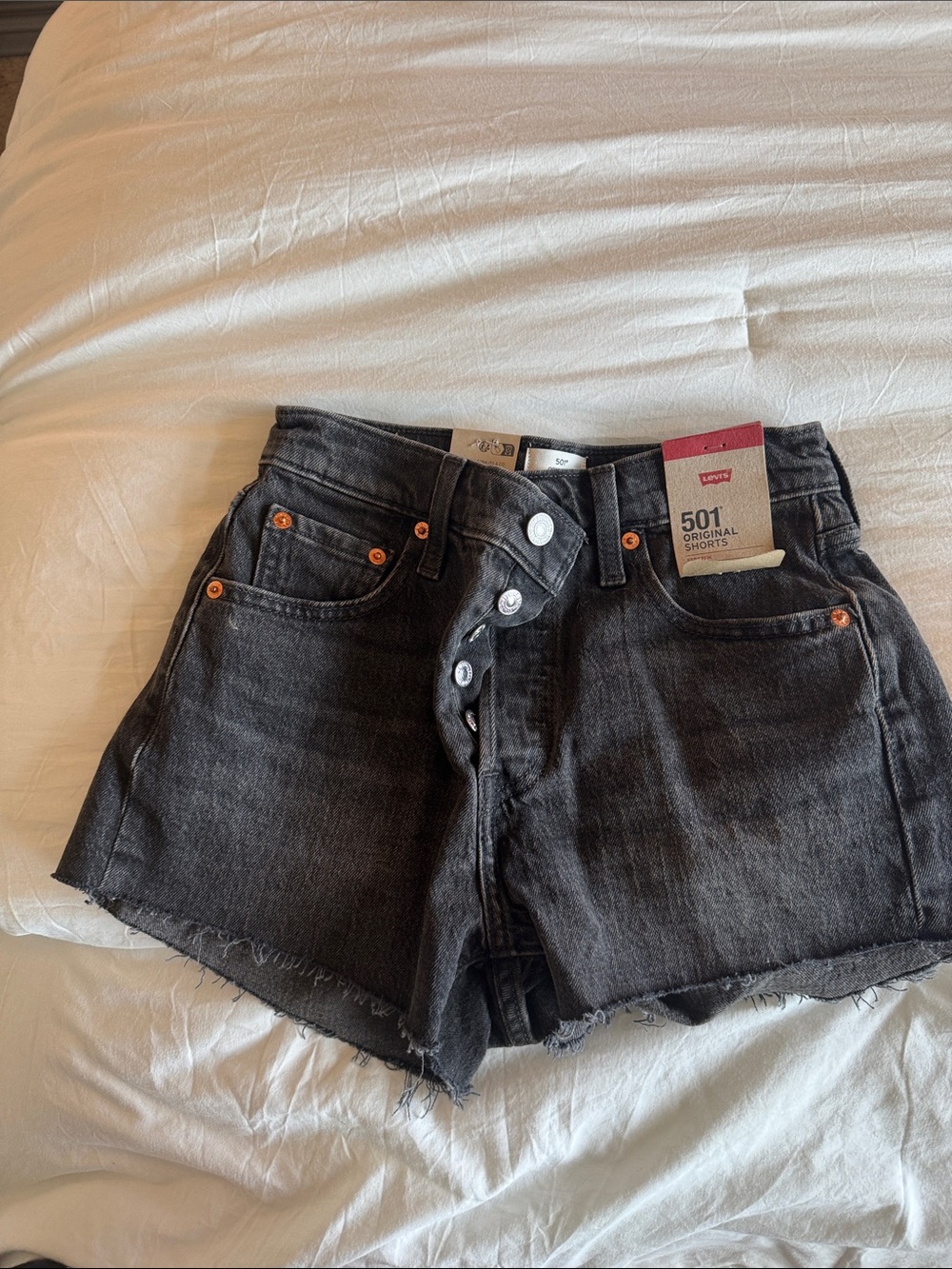 Levi's Black 501 Raw-Hem Denim Shorts